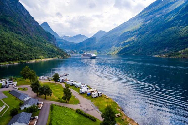 Geiranger fjord, Beautiful Nature Norway. It is a 15-kilometre (9.3 mi) long branch off of the Sunnylvsfjorden, which is a branch off of the Storfjorden aerial photography.