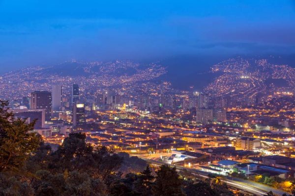 Cityscape of Medellin, Colombia taken at dusk